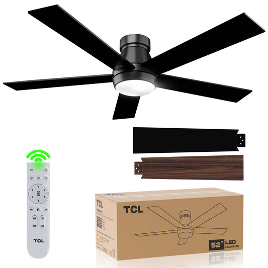 TCL 52" Black Ceiling Fan with Light and Remote, Modern LED 3-Color, Quiet Motor for Bedroom, Living Room, Dining Room, Ceiling Fans with Lights (Black)