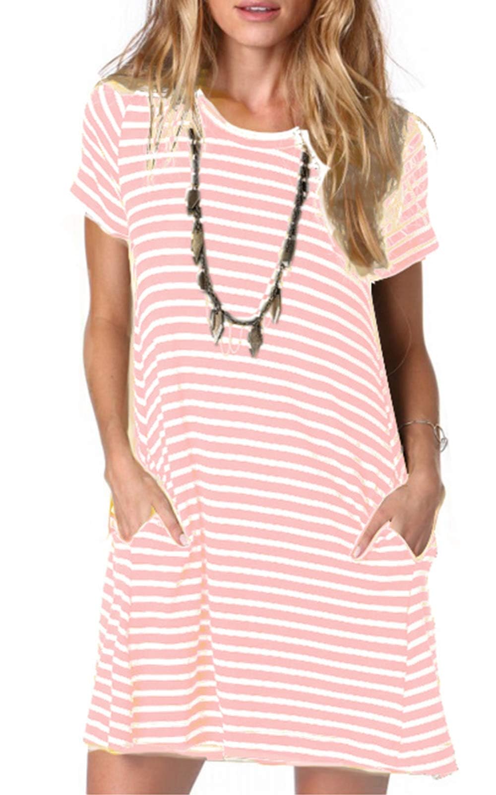 Alaster Women’s Casual Summer T Shirt Dress Loose Short Sleeve Tunic Dress with Pocket for Women