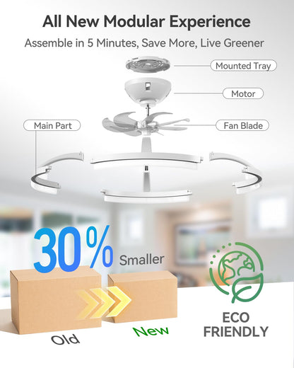 addlon Ceiling Fans with Lights and Remote, 20'' Low Profile Ceiling Fans, 3000-6000K Dimmable Modern Flush Mount LED Fan Light, Fandelier Ceiling Fan for Bedroom, Kitchen, Living Room, Black