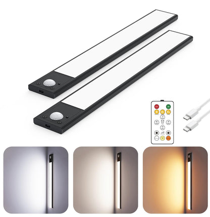 12" Thin Motion-Activated Under Cabinet Lighting, Aluminum Alloy Under Counter Lights for Kitchen, 3-Color-Temps Magnetic Closet Lights, Rechargeable Motion Sensor Light Indoor (4Pack, Silver)