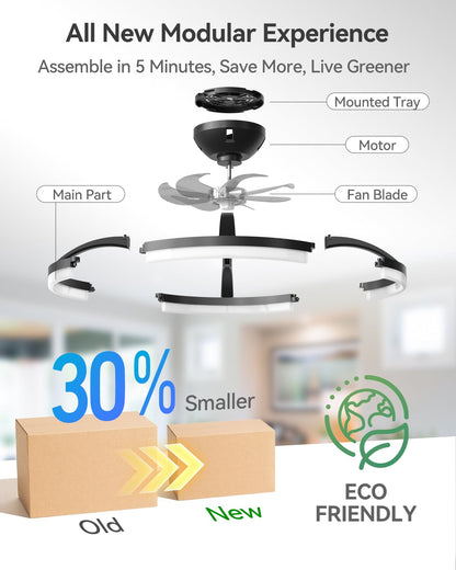 addlon Ceiling Fans with Lights and Remote, 20'' Low Profile Ceiling Fans, 3000-6000K Dimmable Modern Flush Mount LED Fan Light, Fandelier Ceiling Fan for Bedroom, Kitchen, Living Room, Black