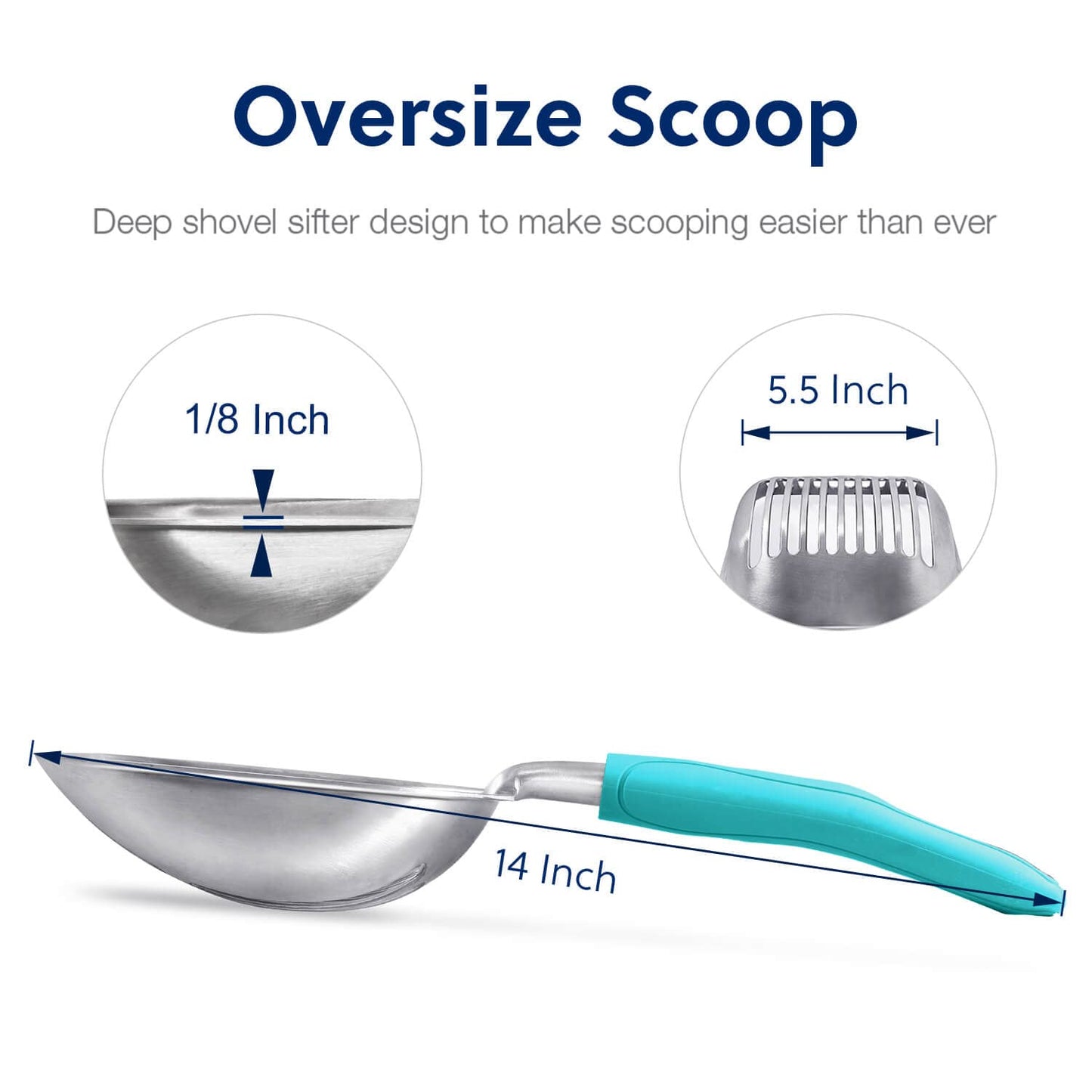 WePet Cat Litter Scoop, Aluminum Alloy Sifter, Kitty Metal Scooper, Deep Shovel, Long Handle, Poop Sifting, Kitten Pooper Lifter, Durable, Heavy Duty, for Litter Box