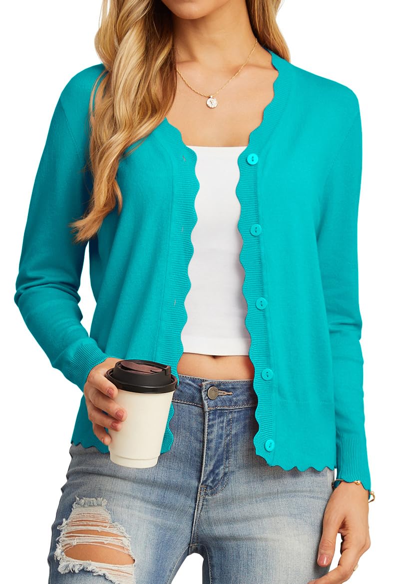 GRECERELLE Women's Long Sleeve V-Neck Button Down Cardigan Knit Shrugs Sweater