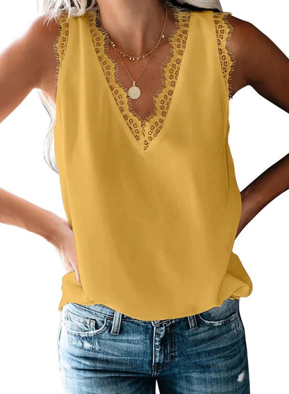BLENCOT Women Tank Tops V Neck Sleeveless Lace Blouse Casual Vest Summer Camisole Shirts