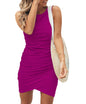 BTFBM Women 2025 Summer Sleeveless Tank Dresses Crew Neck Slim Fit Short Casual Ruched Bodycon Party Club Mini Dress