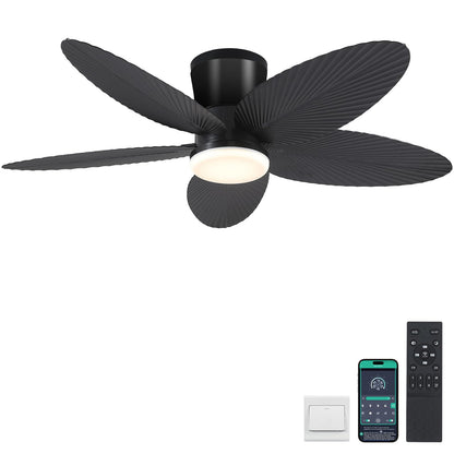 Ceiling Fans with Lights-36 Low Profile Ceiling Fan with Light and Remote/APP Control,Flush Mount,DC Reversible,LED Dimmable Blakc Ceiling Fans for Bedroom,Indoor/Outdoor Patio Use