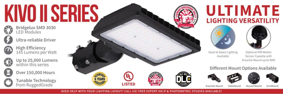 RuggedGrade 120W - Kivo II CS Series LED Floodlight - 17,400 Lumens - Color Selectable 30K/40K/50K - Knuckle Mount