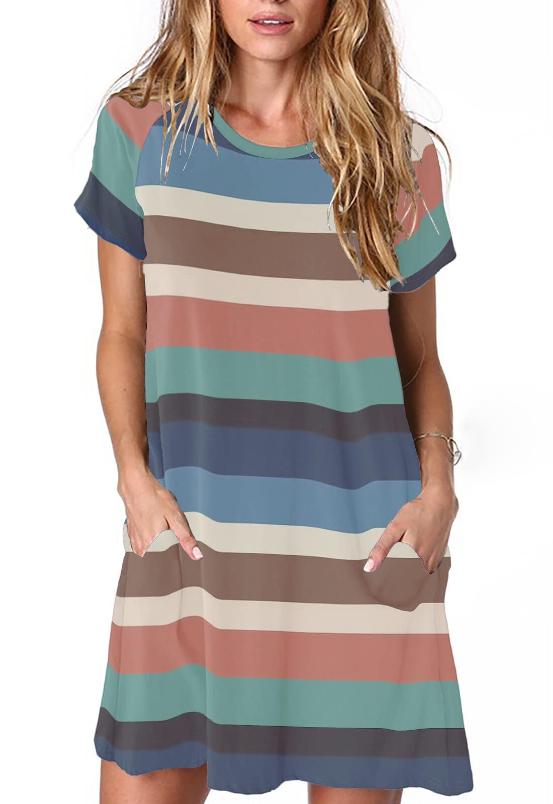 Alaster Women’s Casual Summer T Shirt Dress Loose Short Sleeve Tunic Dress with Pocket for Women