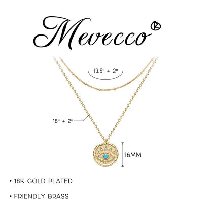MEVECCO Layered Heart Necklace Pendant Handmade 18k Gold Plated Dainty Gold Choker Arrow Bar Layering Long Necklace for Women