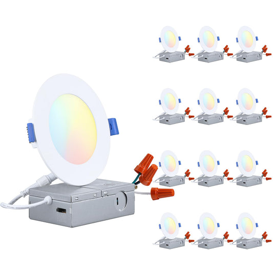 TORCHSTAR Basic Series 12-Pack 6 Inch Ultra-Thin LED Recessed Lighting with Junction Box, CRI90, Aluminum, 5000K Daylight, 5%-100% Dimmable Slim Recessed Downlight, 12W 1100LM, ETL and Energy Star