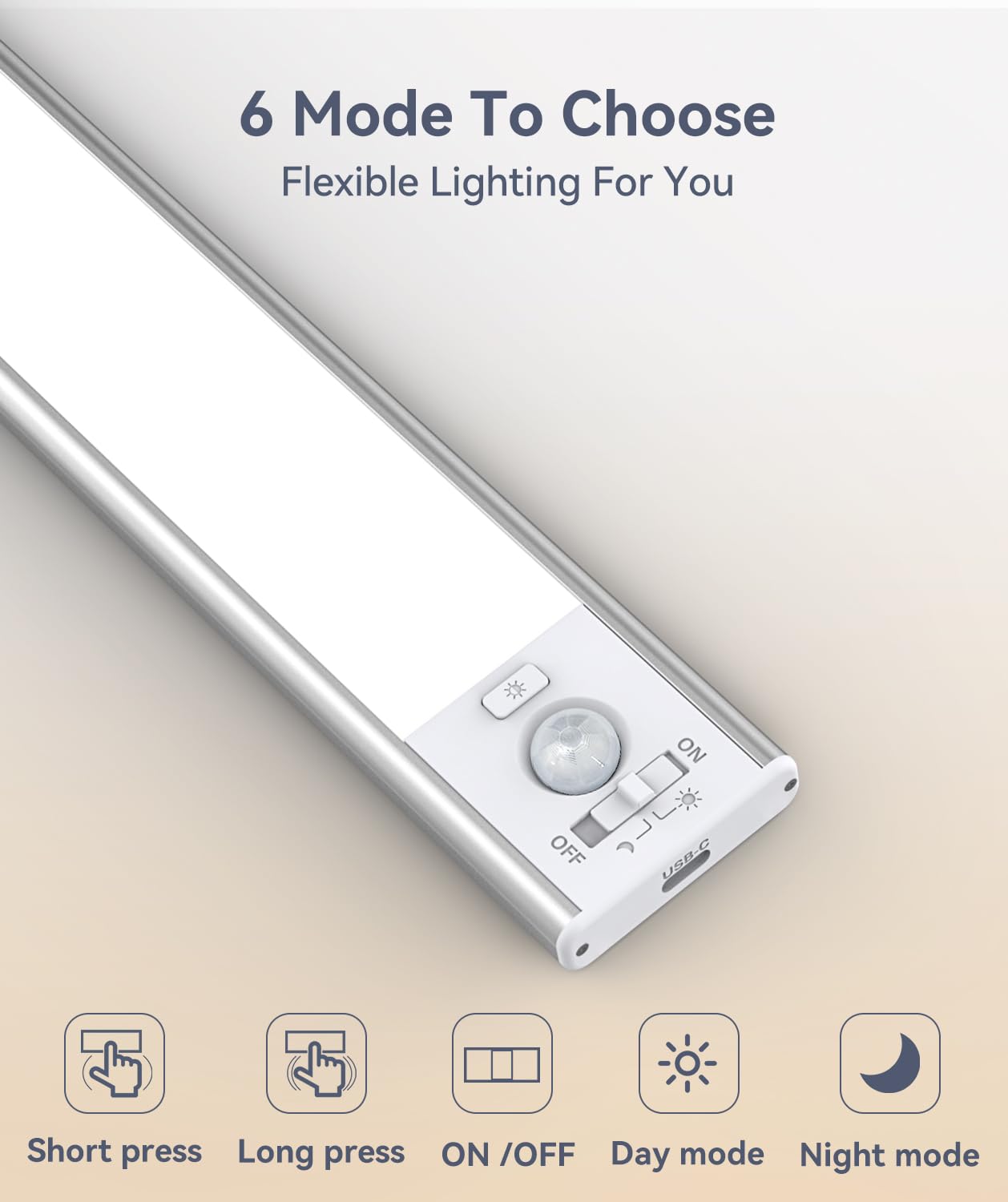 Under Cabinet Lighting, LED Motion Sensor Light Indoor, 2200mAh USB Rechargeable Closet Lights Battery Operated, Stick On Magnetic Wireless Dimmable Under Counter Lights for Kitchen, Stairs (2 Pack)