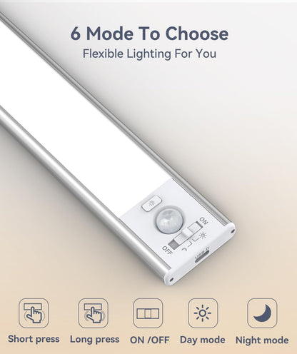 Under Cabinet Lighting, LED Motion Sensor Light Indoor, 2200mAh USB Rechargeable Closet Lights Battery Operated, Stick On Magnetic Wireless Dimmable Under Counter Lights for Kitchen, Stairs (2 Pack)