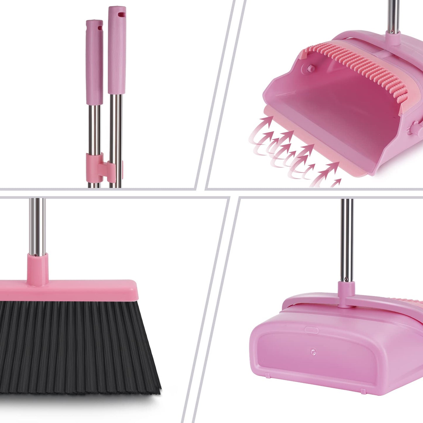 kelamayi Upgrade Broom and Dustpan Set, Self-Cleaning with Dustpan Teeth, Indoor&Outdoor Sweeping, Ideal for Dog Cat Pets Home Use, Stand Up Broom and Dustpan (Gray&Orange)