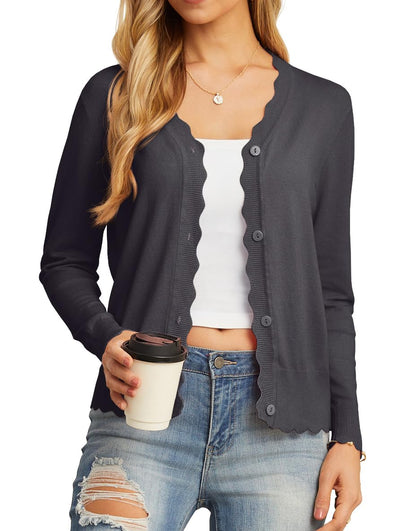 GRECERELLE Women's Long Sleeve V-Neck Button Down Cardigan Knit Shrugs Sweater