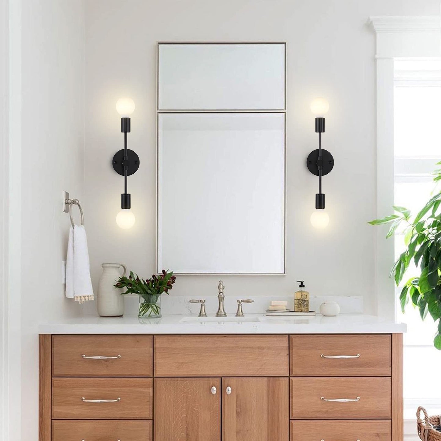 2 Lights Bathroom Wall Sconce Vanity Modern Industrial Wall Lamp Pole Wall Mount Lighting Fixture（Gold/Black Color）