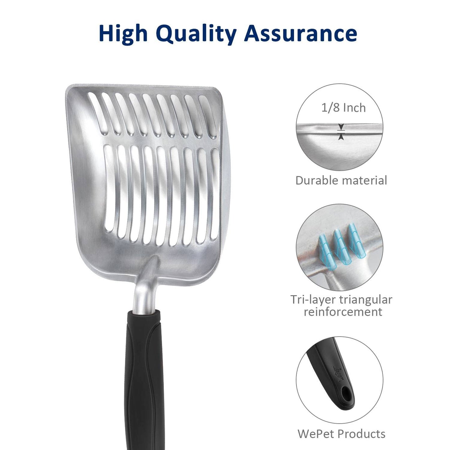 WePet Cat Litter Scoop, Aluminum Alloy Sifter, Kitty Metal Scooper, Deep Shovel, Long Handle, Poop Sifting, Kitten Pooper Lifter, Durable, Heavy Duty, for Litter Box
