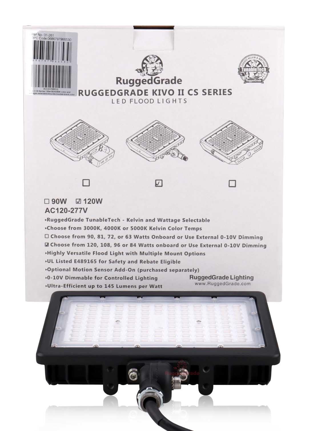RuggedGrade 120W - Kivo II CS Series LED Floodlight - 17,400 Lumens - Color Selectable 30K/40K/50K - Knuckle Mount