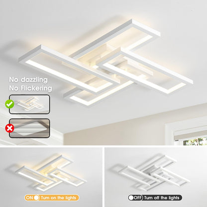 Modern LED Ceiling Light, kitchen light fixtures, Square LED Flush Mount Ceiling Light, APP and Remote Control Dimming with Memory 3000K-6500K for Dining Room, Living Room, Bedroom, Office (White)