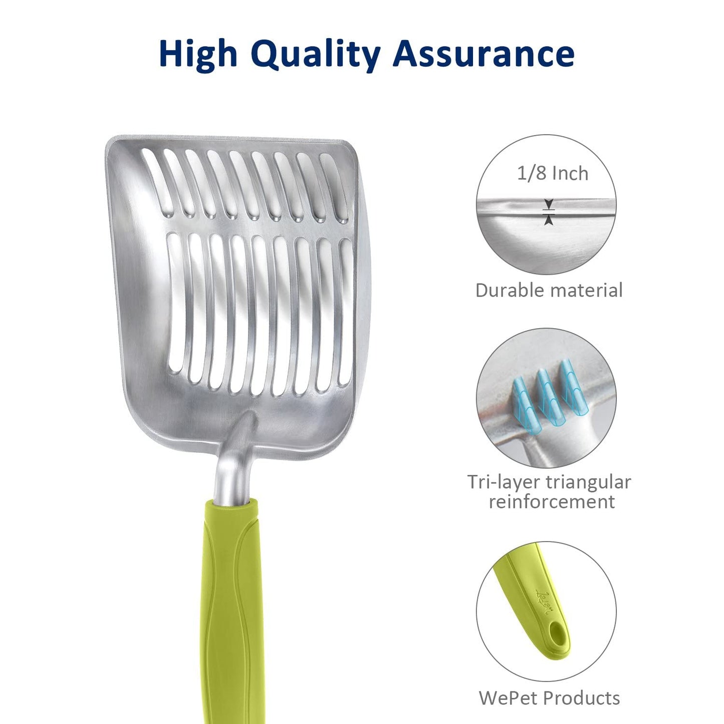 WePet Cat Litter Scoop, Aluminum Alloy Sifter, Kitty Metal Scooper, Deep Shovel, Long Handle, Poop Sifting, Kitten Pooper Lifter, Durable, Heavy Duty, for Litter Box