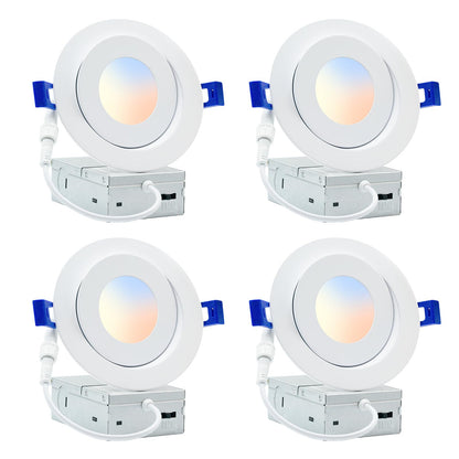 HONZIN 4 Pack 4 Inch Gimbal Recessed Lighting, 360° & 90° Adjustable Canless Downlight - 9W LED 750LM High Brightness, 5CCT 2700K-5000K Selectable, ETL/FCC & IC Rated, CRI90+ Dimmable