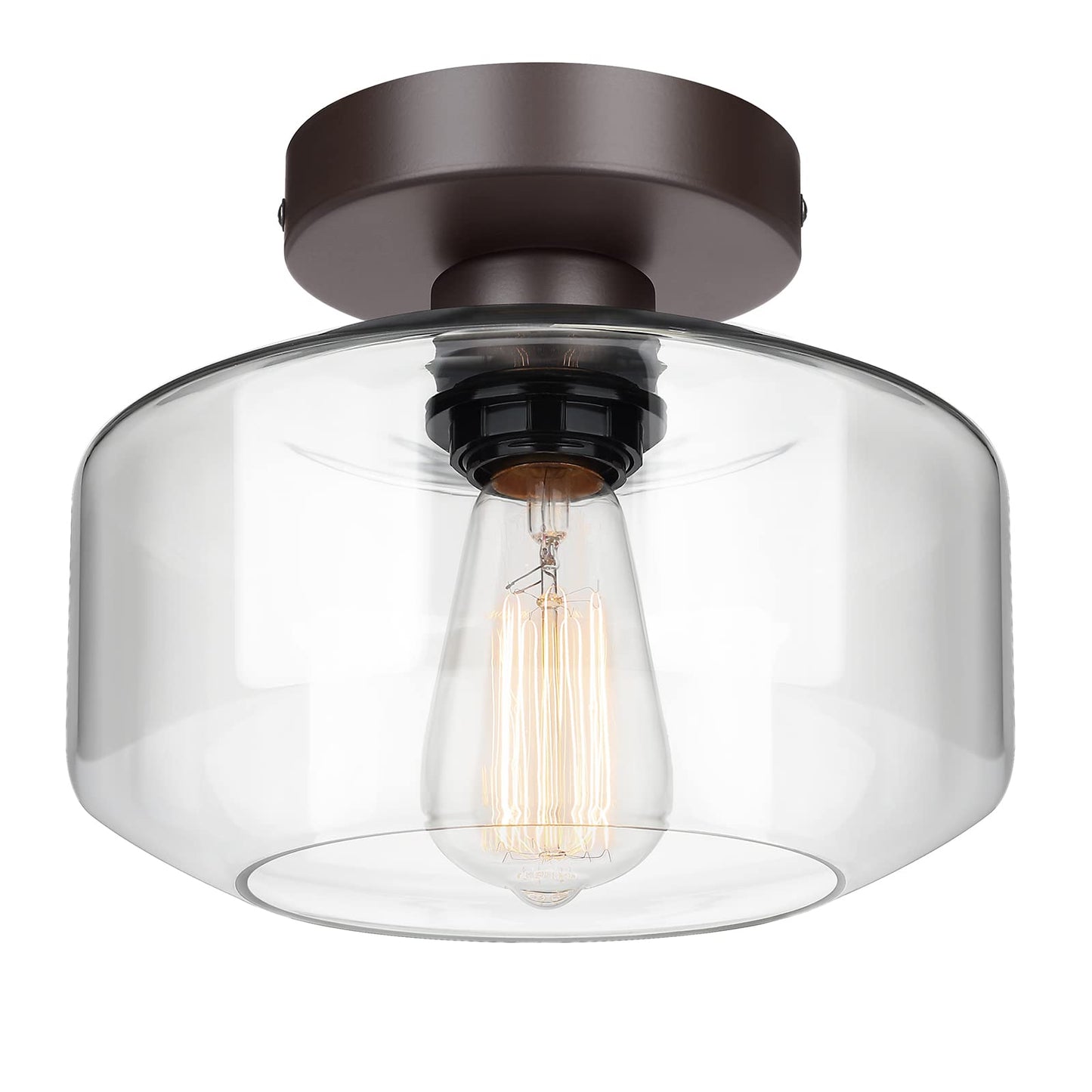 MAXvolador Industrial Semi Flush Mount Ceiling Light, Clear Glass Pendant Lamp Shade, Farmhouse Lighting for Hallway, Vintage Hanging Light Fixtures