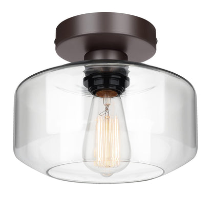 MAXvolador Industrial Semi Flush Mount Ceiling Light, Clear Glass Pendant Lamp Shade, Farmhouse Lighting for Hallway, Vintage Hanging Light Fixtures