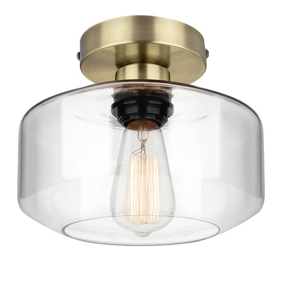 MAXvolador Industrial Semi Flush Mount Ceiling Light, Clear Glass Pendant Lamp Shade, Farmhouse Lighting for Hallway, Vintage Hanging Light Fixtures