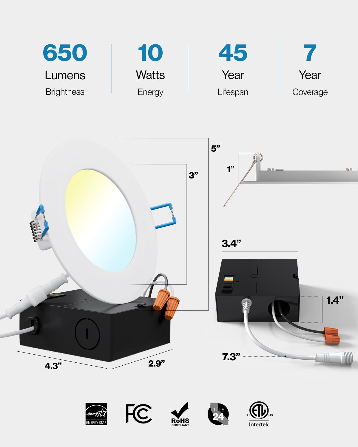 Sunco 24 Pack 6 Inch LED Recessed Light, Canless Ceiling Lights Slim with Junction Box, 850 LM, 14W (100W Equivalent), Selectable CCT 2700K/3000K/4000K/5000K/6000K, Dimmable, Wafer Thin ETL