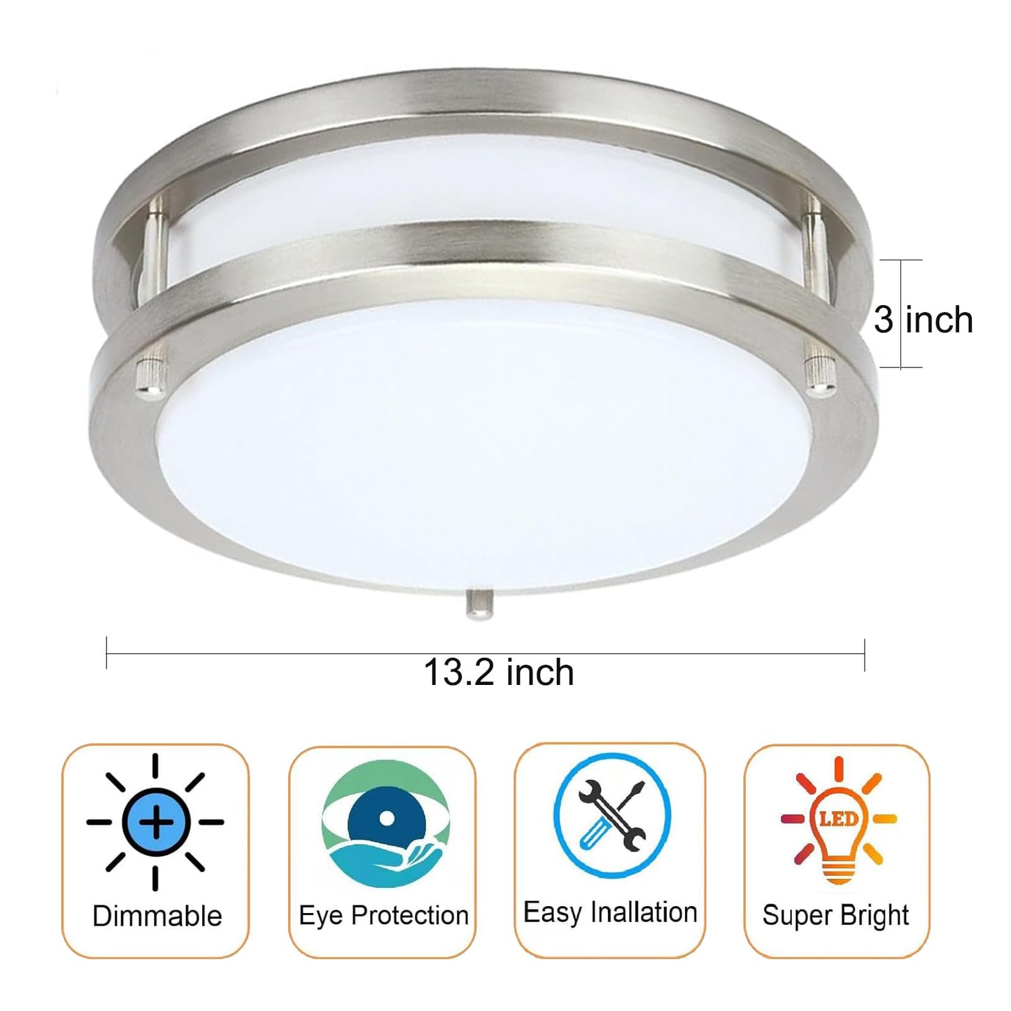 36W Dimmable LED Ceiling Light Fixture, 12 inch Flush Mount Light Fixture, Ceiling Lights for Bedroom, Kitchen, Bathroom, Super Bright 4000 Lumens, 400W Equivalent, 5000K Daylight White