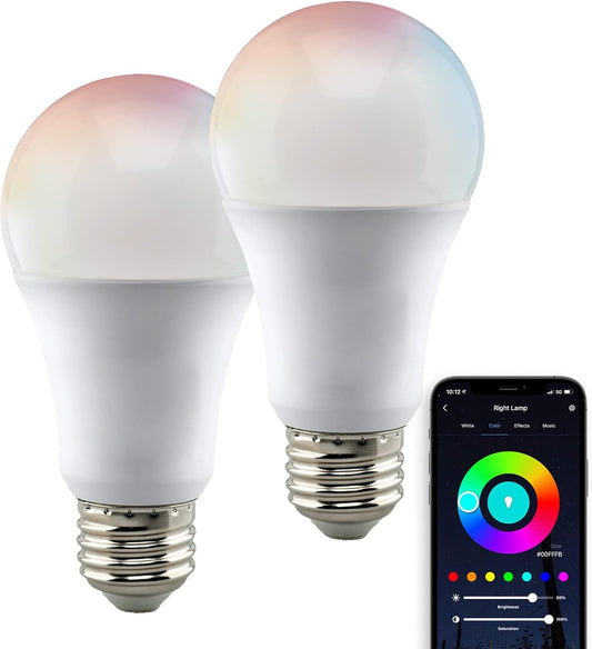 Satco S11275 Starfish A19 WiFi Smart LED Color-Changing Light Bulb, Works with Siri, Alexa, Google Assistant, SmartThings, 2700K-5000K, 2-Pack
