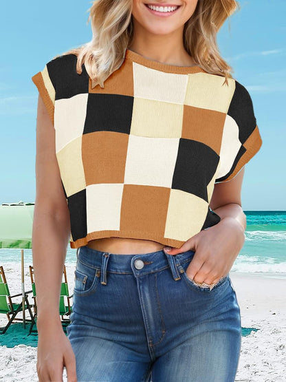 Womens Spring Crop Tops 2025 Cap Short Sleeve Sweater Vest Tank Loose Shirts Business Vacation Outfits Trendy Fall Summer Top