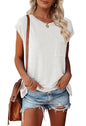 MEROKEETY Women's Casual Cap Sleeve T Shirts Basic Summer Tops Loose Solid Color Blouse