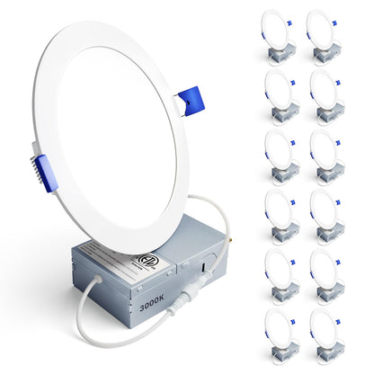Ensenior 12 Pack 4 Inch LED Recessed Ceiling Light, Dimmable, 2700K-5000K 5CCT, 750LM 9W 120V, High Brightness Canless Wafer Downlight - ETL&FCC&IC