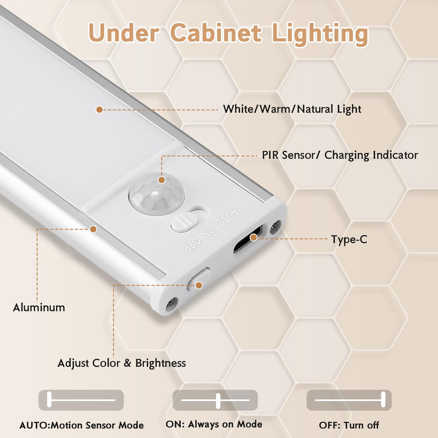 Under Cabinet Lighting Wireless, 4Pack Motion Sensor Light Indoor with 3 Color Temps, Dimmable Closet Lights Battery Operated, LED Magnetic Light, Rechargeable Under Counter Lights for Kitchen Home