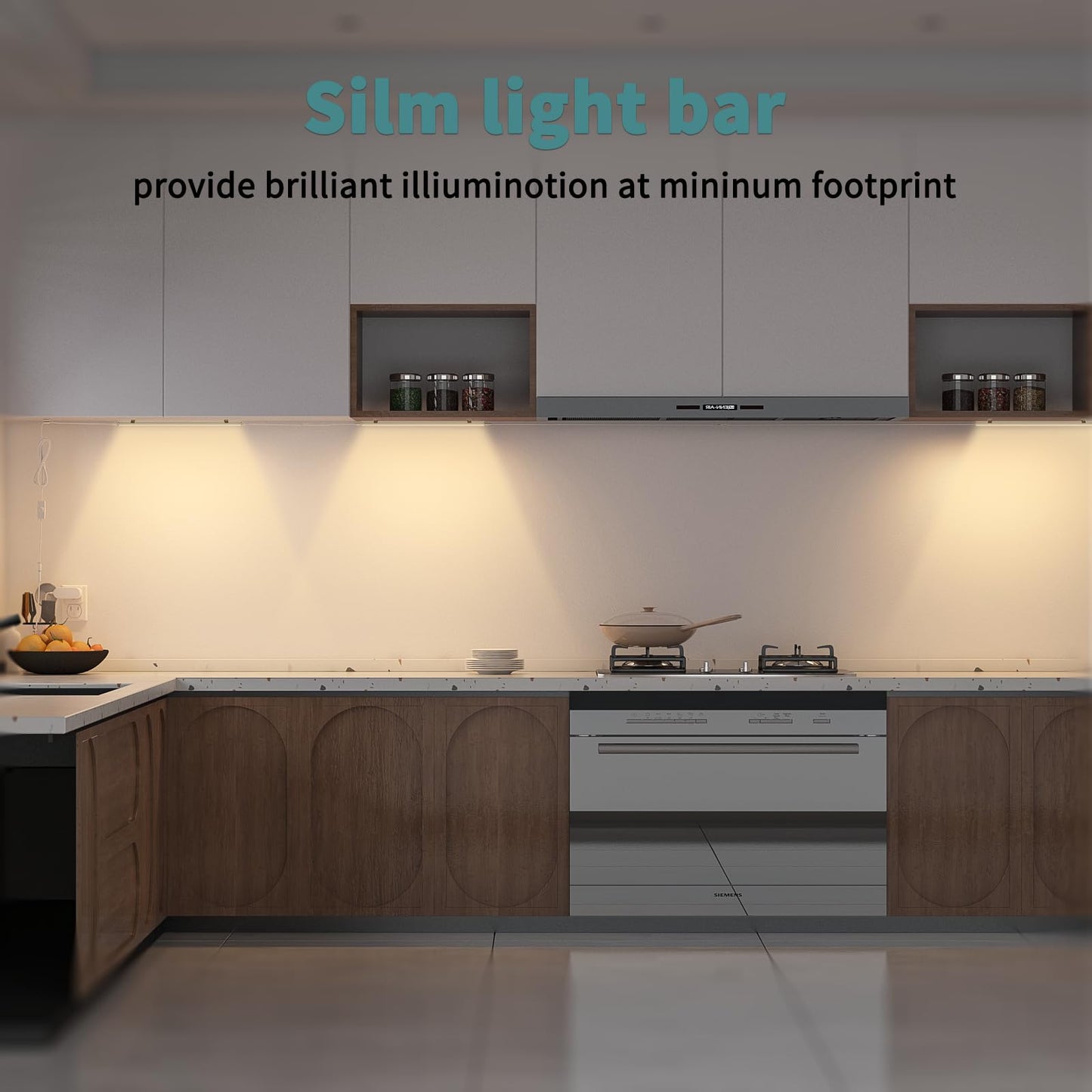 ASOKO Under Cabinet Led Light Plug in, Dimmable Daylight White 4500K, 3 Pack 12 inch Linkable Led Under Counter Lights for Kitchen, Shelf, Workbench, Cupboard, ETL Listed Plug 24V, UNO-LK 4500K
