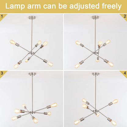 Black Sputnik Chandelier 6 Lights Modern Industrial Ceiling Light Mid Century Vintage Contemporary Pendant Dining Room Lighting Fixtures Hanging