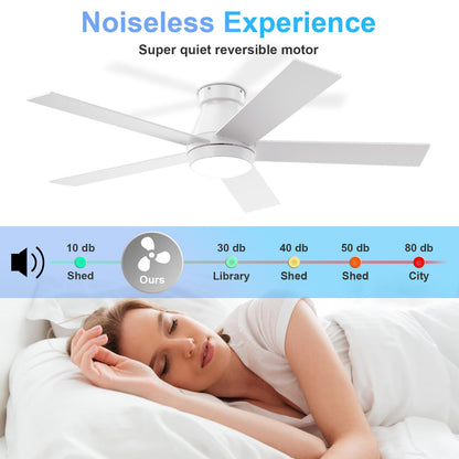 TCL 52" Ceiling Fan with Lights, Black Flush Mount Ceiling Fans with Remote Control, 6 Speeds DC Reversible, Dimmable, Noiseless, Low Profile