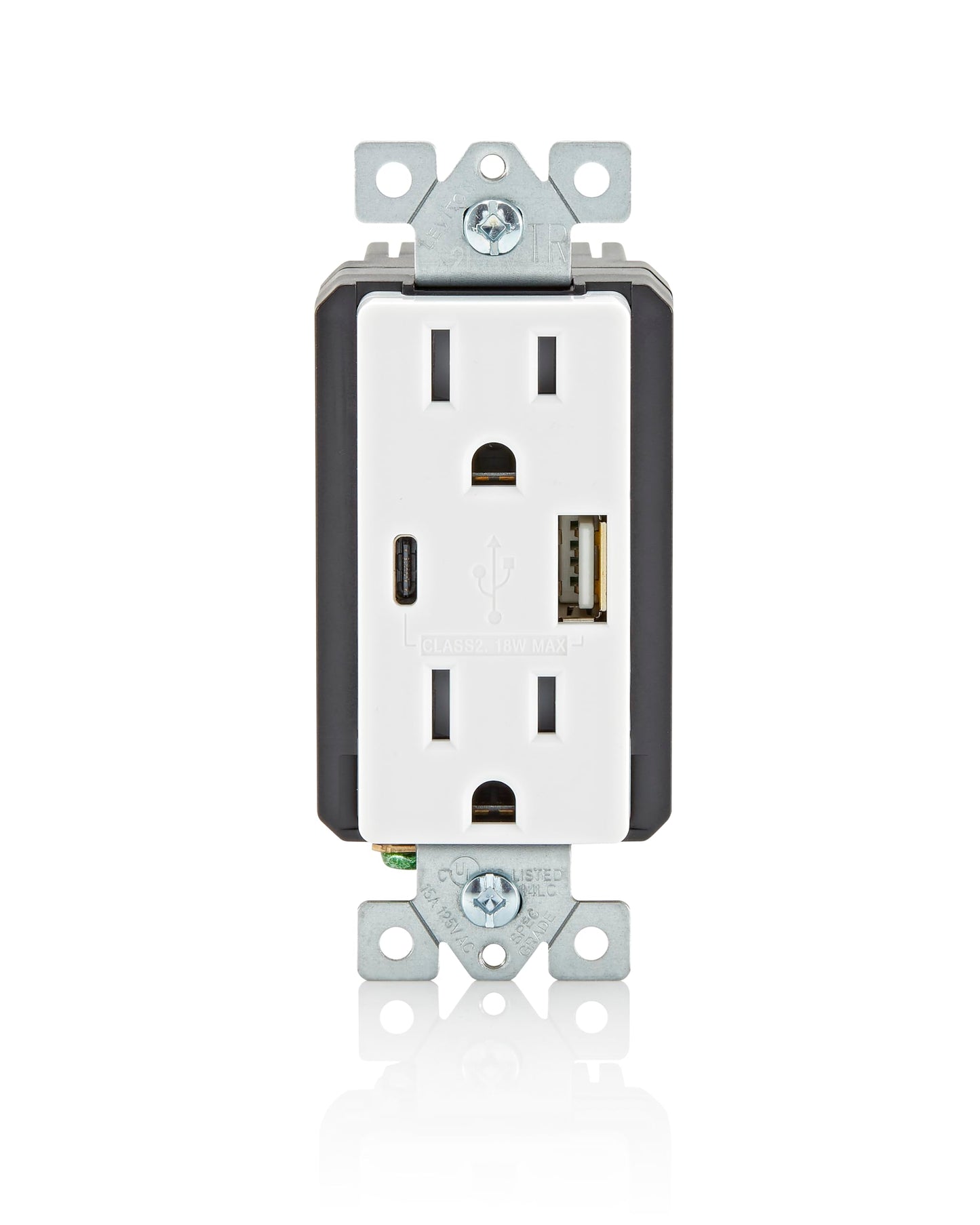 Leviton T5633-W Type A & Type-C USB In-Wall Charger with 15A Tamper-Resistant Outlet, USB Charger for Smartphones and Tablets, Not for Laptops, White