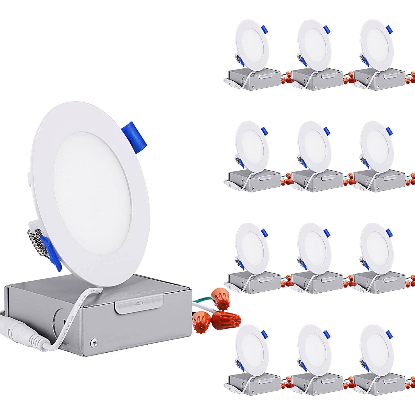 TORCHSTAR Basic Series 12-Pack 6 Inch Ultra-Thin LED Recessed Lighting with Junction Box, CRI90, Aluminum, 5000K Daylight, 5%-100% Dimmable Slim Recessed Downlight, 12W 1100LM, ETL and Energy Star