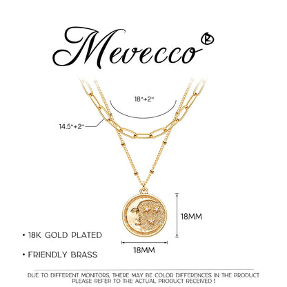 MEVECCO Layered Heart Necklace Pendant Handmade 18k Gold Plated Dainty Gold Choker Arrow Bar Layering Long Necklace for Women