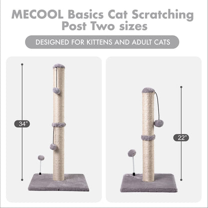 Cat Scratching Post Premium Basics Kitten Scratcher Sisal Scratch Posts with Hanging Ball 22in for Kittens or Smaller Cats (22 inches for Kitten, Beige)