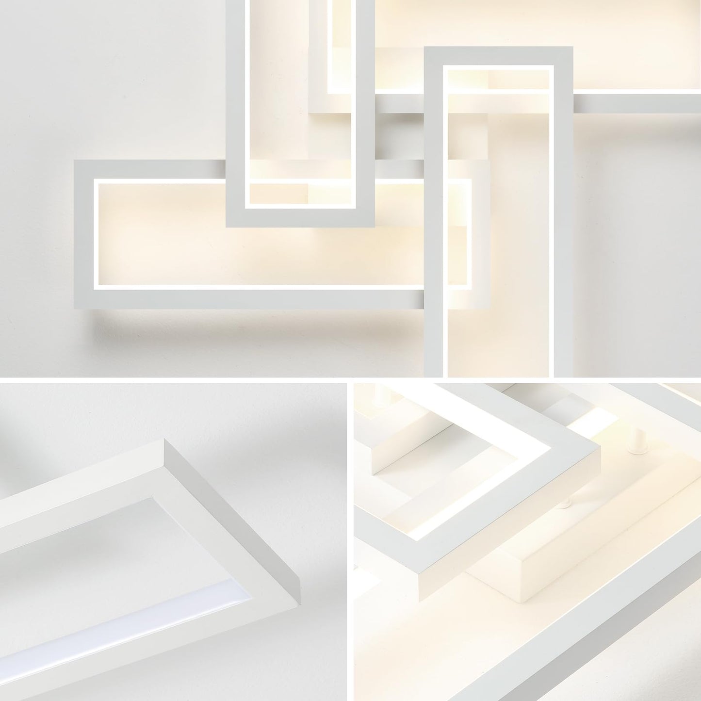 Modern LED Ceiling Light, kitchen light fixtures, Square LED Flush Mount Ceiling Light, APP and Remote Control Dimming with Memory 3000K-6500K for Dining Room, Living Room, Bedroom, Office (White)