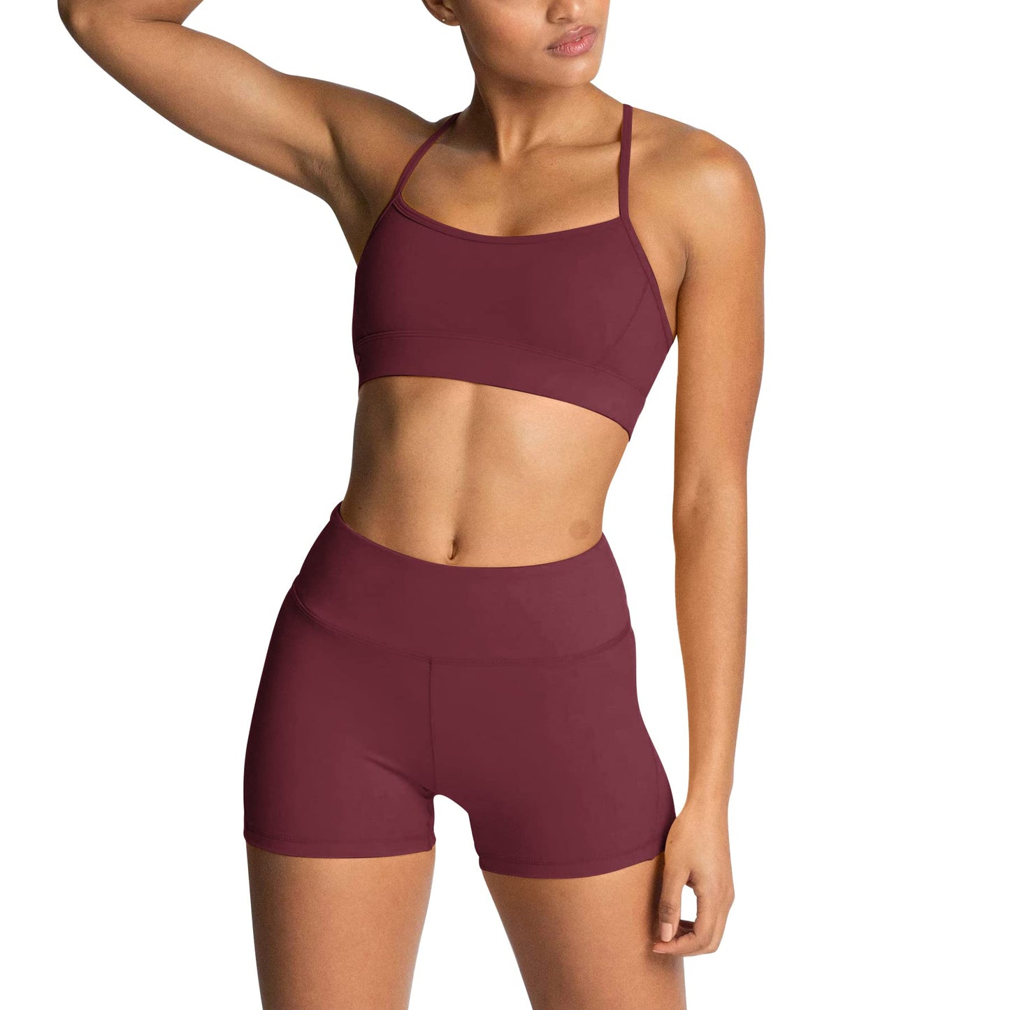 IWEMEK Women's Workout Sets 2 Piece Yoga Outfits High Waisted Biker Shorts and Cross Back Sports Bra Gym Set