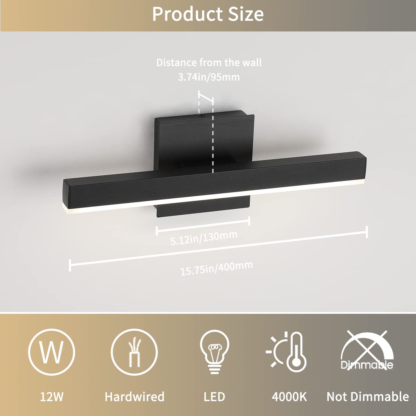Joossnwell Black Bathroom Vanity Light Fixtures Dimmable 5CCT LED Bathroom Lighting Bar 15.75 Inch Modern Bath Lights Fixture Over Mirror 12W