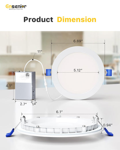 Ensenior 12 Pack 4 Inch LED Recessed Ceiling Light, Dimmable, 2700K-5000K 5CCT, 750LM 9W 120V, High Brightness Canless Wafer Downlight - ETL&FCC&IC