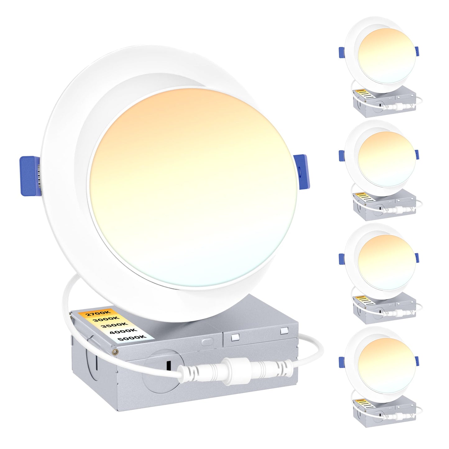 Ensenior 4 Pack 4 inch Gimbal Led Recessed Light with Junction Box, 90° Adjustable Directional Eyeball Lighting, Dimmable, 2700K/3000K/3500K/4000K/5000K, 900LM, 9W=100W-FCC Certified