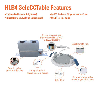 HALO HLB 4-Inch Thin Recessed Indoor/Outdoor Canless LED Downlight w/Selectable Color Temperatures 6-Pack HLB40699FS1EMWR-6PK