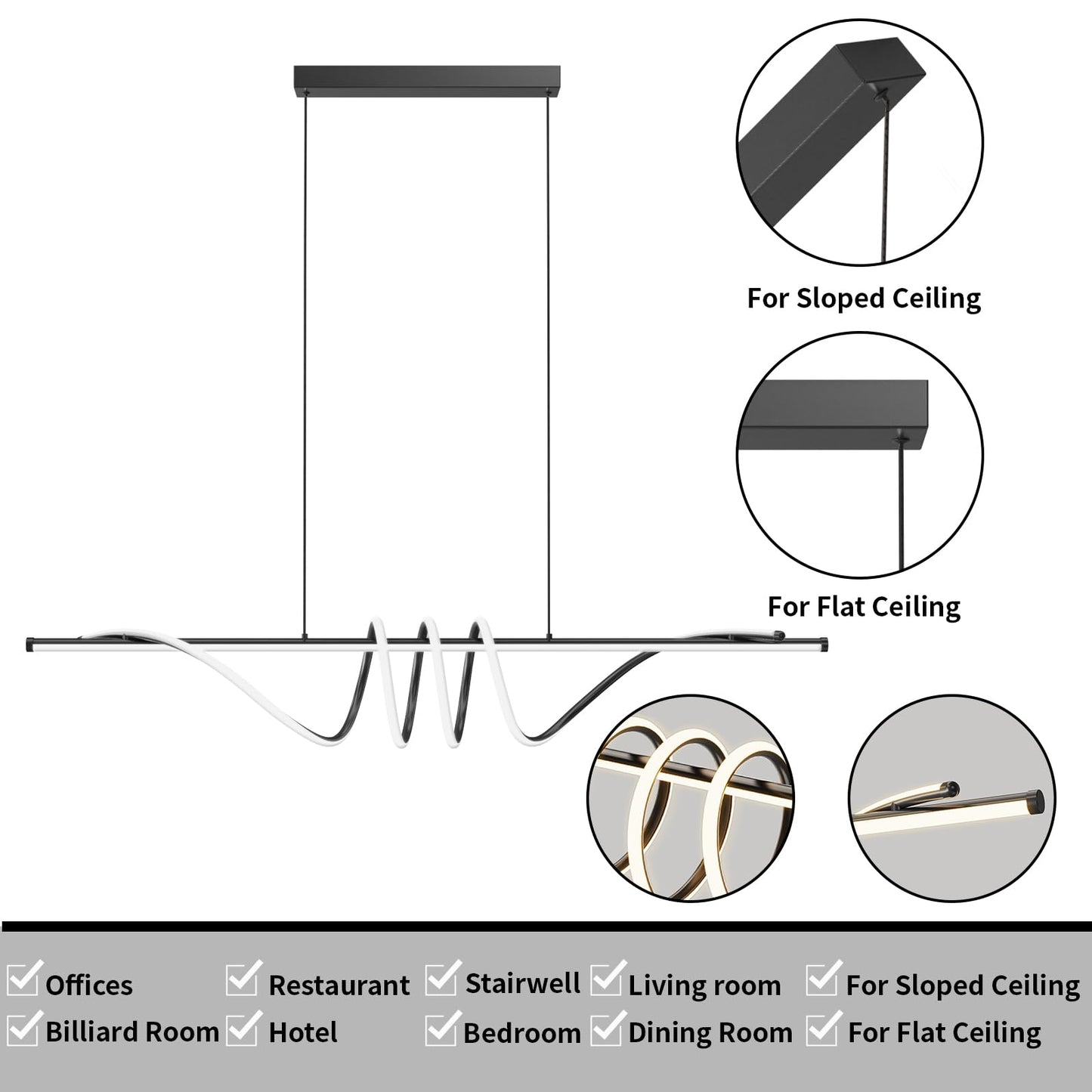 Modern LED Pendant Lights, 39in Chandelier Dimmable with Remote Control 3000k-6000K Adjustable Color Temperature, Aluminum Island Lighting Lamp Fixture for Kitchen, Dining Room, Billiard Room