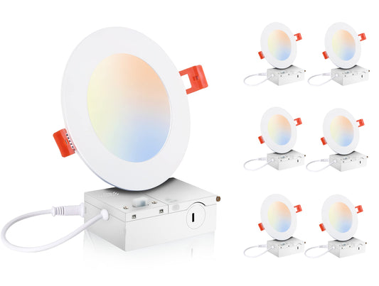 [6 Pack] CLOUDY BAY 4inch Smart WiFi LED Recessed Lights,RGBCW Color Changing Recessed Lighting,Compatible with Alexa and Google Home Assistant,10W 2700K-6500K,CRI90+ Wet Location,White Finish