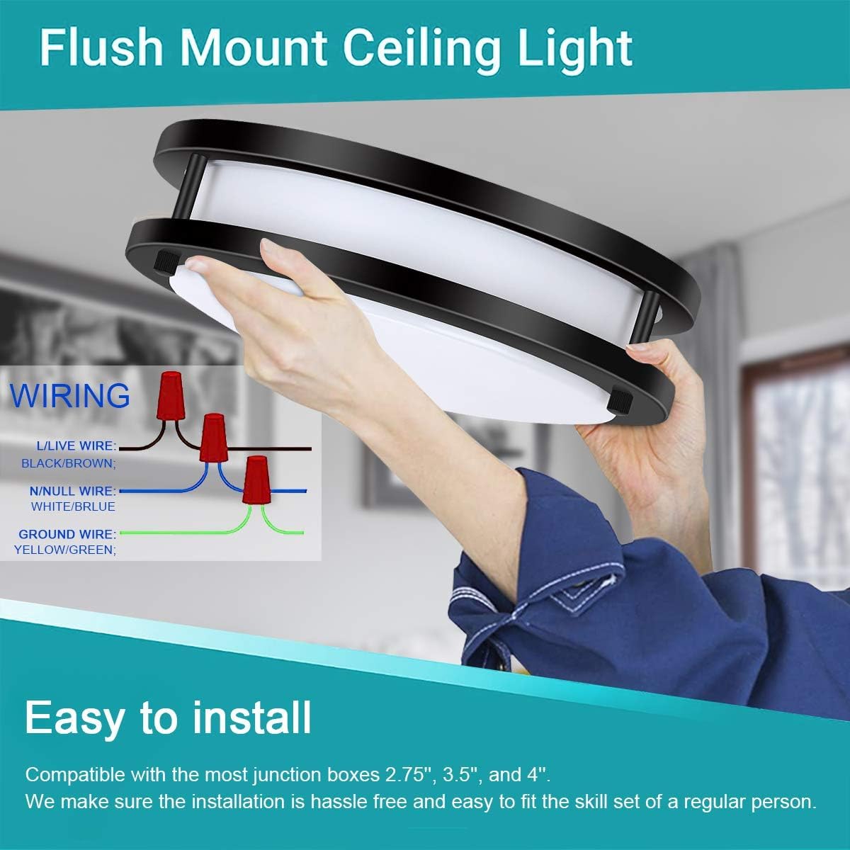 36W Dimmable LED Ceiling Light Fixture, 12 inch Flush Mount Light Fixture, Ceiling Lights for Bedroom, Kitchen, Bathroom, Super Bright 4000 Lumens, 400W Equivalent, 5000K Daylight White